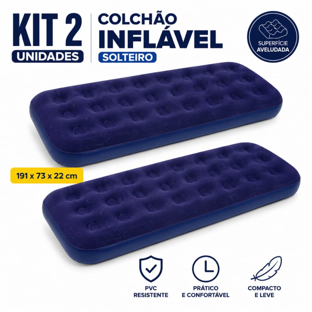 Kit 2 Colchão Inflável Solteiro Multiuso Até 100kg