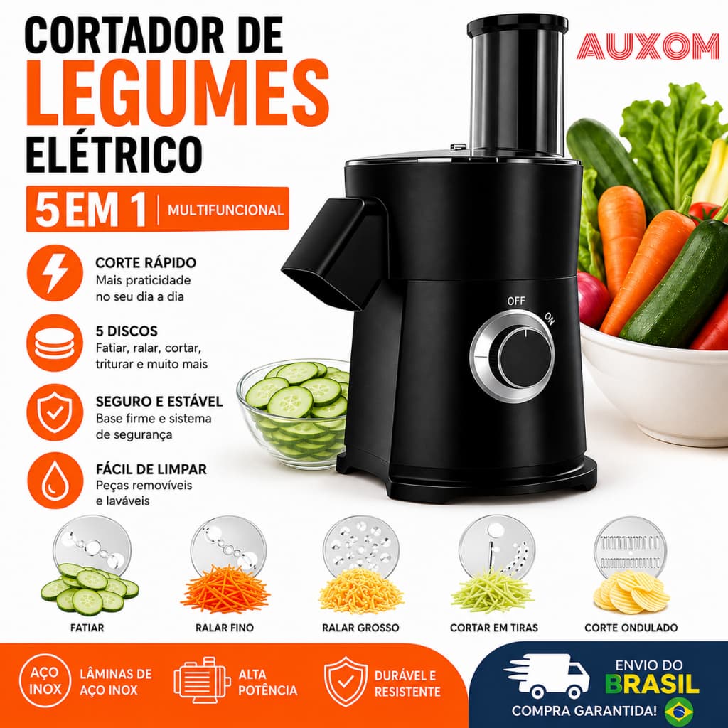 5 em 1 Cortador de Legumes Elétrico Processador de Alimentos Ralador Multifuncional Fatiador de Vegetais Lâminas Inox