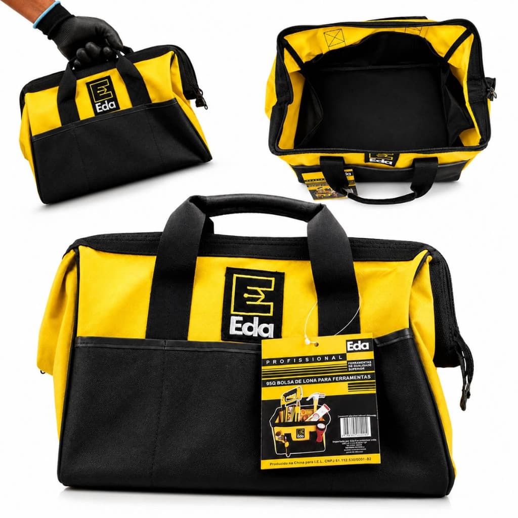 Bolsa Maleta De Ferramentas Com 20 Bolsos EDA 9SQ De Lona Profissional Alça Reforçada Porta Ferramentas Amarela
