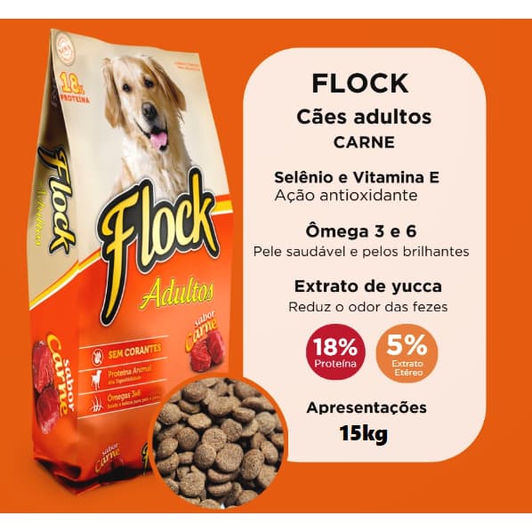 Flock Ração para Cães Adultos 15KG  Nutrição Completa e Econômica  Envio Imediato