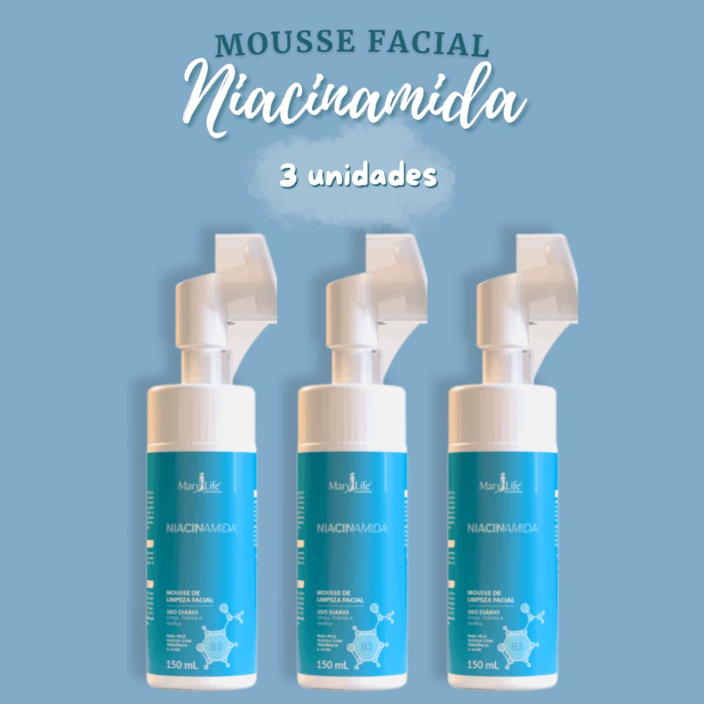 Kit C/3 Mousse de Limpeza Facial Niacinamida Mary Life 150ml - Sabonete Facial, Pele normal e Oleosa