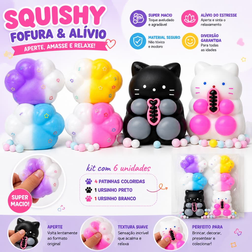 Squishy Anti estresse Brinquedo de Aperto Vários Modelos Ursinho Slime de Patinha Sensoriais