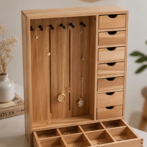 Porta-Joias Organizador em Madeira Premium – Elegância, Organização e Sustentabilidade