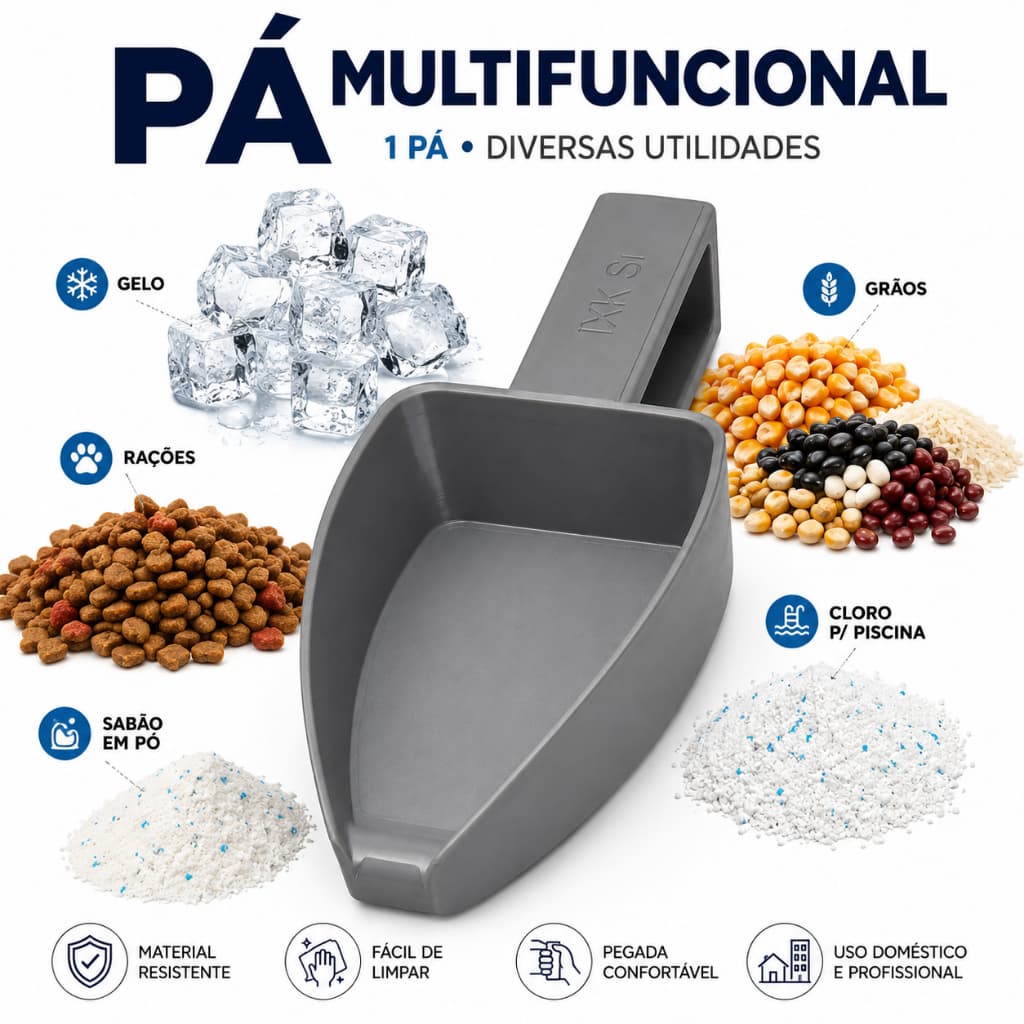 Pá Multifuncional Dosadora PETG Azul ou Preta Para Ração Gelo Grãos Cloro