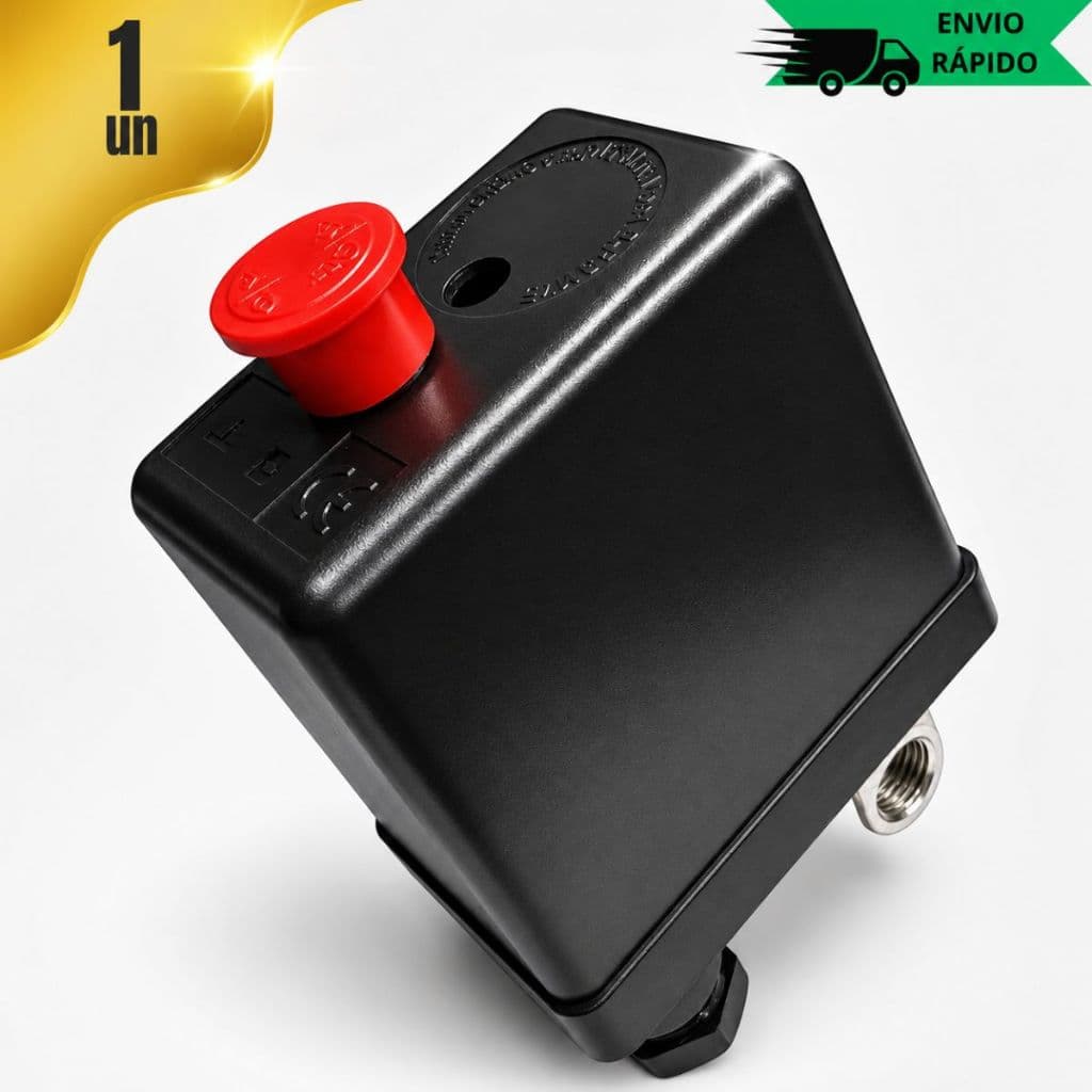Pressostato Com Botão Automático Para Compressores De Ar 30- 4 Vias 80/120 PSI Baixa Pressão