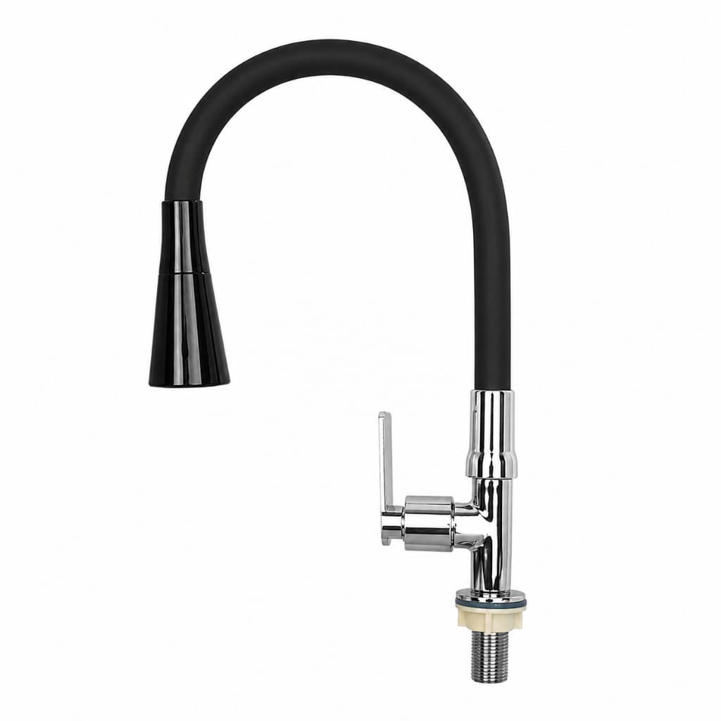 Torneira Gourmet Cozinha Flexível 360° com Ducha 2 Jatos Preta Cromada de Mesa