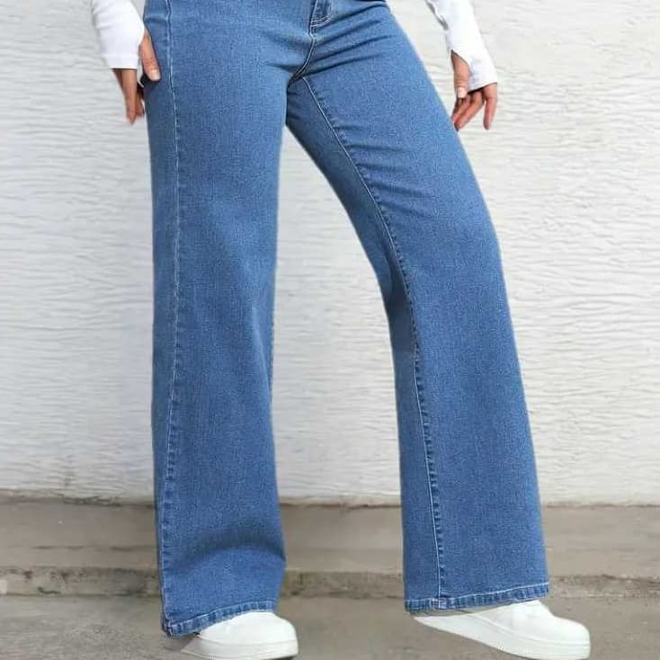 Calça Jeans Feminina Wide Leg Premium Modeladora pantalona perna larga cintura alta moda jeans feminina