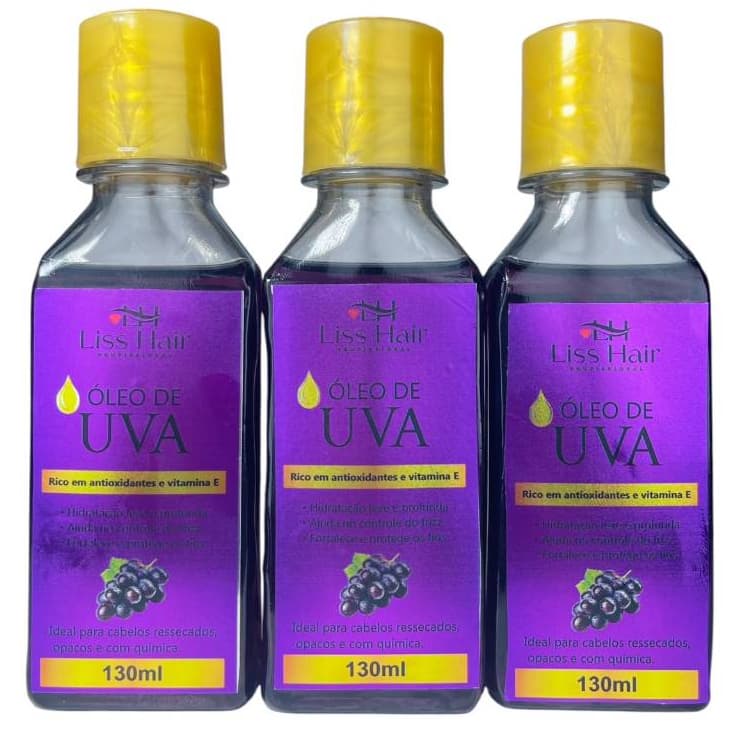 Óleo Capilar de Uva Combate o Ressecamento dos Fios 3 Un. 130mL Liss Hair
