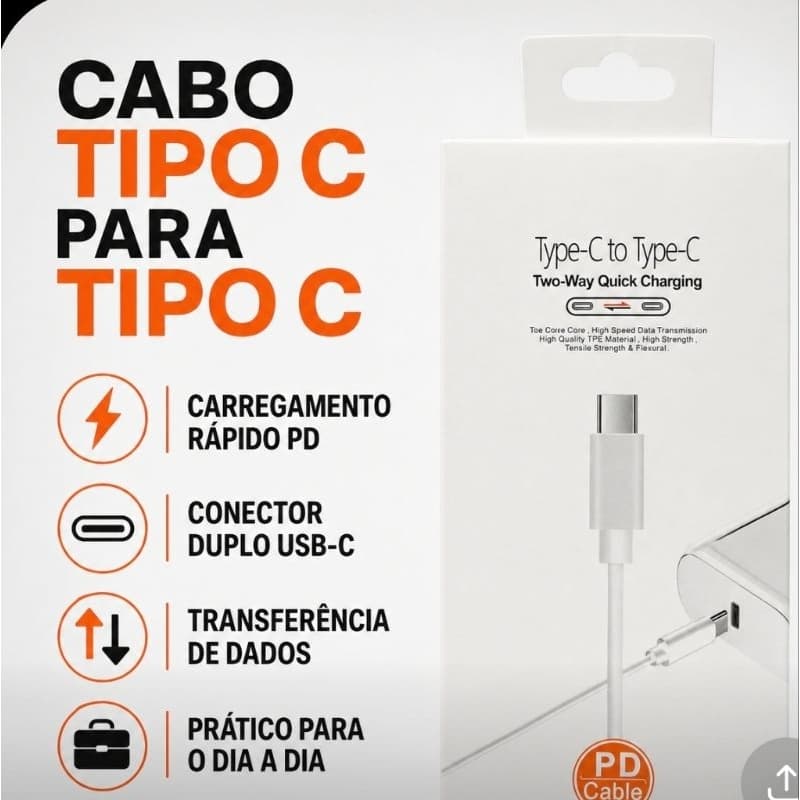 Cabo Tipo C Duplo com 1 metro de comprimento.