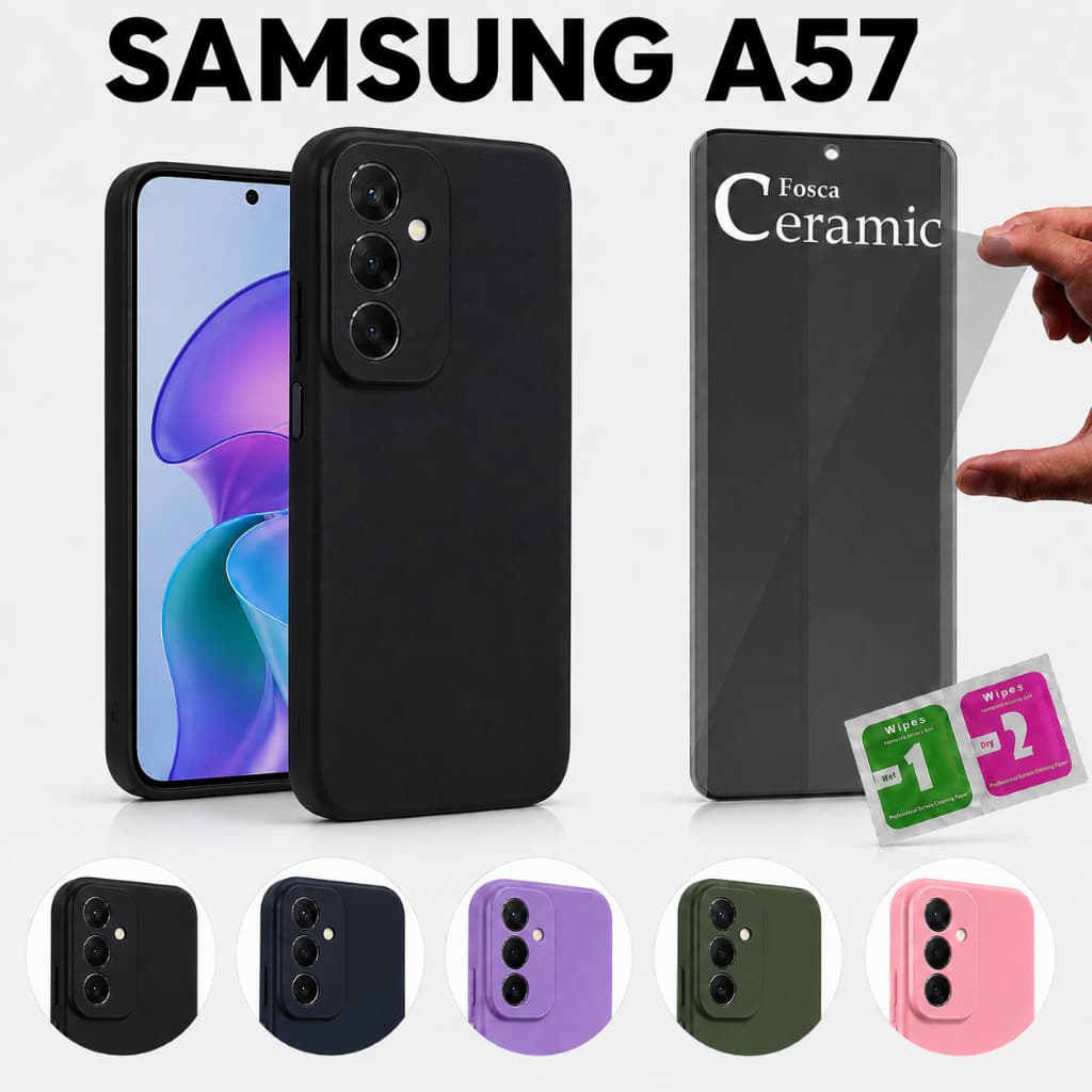 Samsung Galaxy A57 4G 5G Capa Silicone Aveludada Premium Anti Impacto Proteção De Câmera + Película cerâmica privacidade