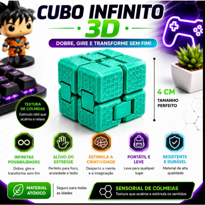 Cubo infinito SENSORIAL - FIDGET TOY - Impressão 3D - Autismo  Ansiedade | Foco Concentração | Brinquedo Sensorial