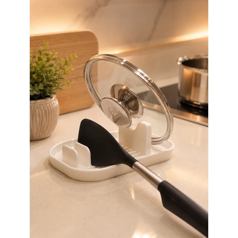 Organizador Utensílios Cozinha Suporte Tampa Colher Bancada
