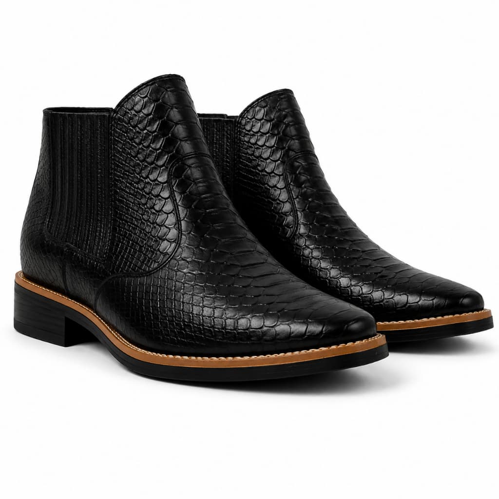 Bota Masculina Country Texana Couro Legítimo Botina Cano Curto Preta