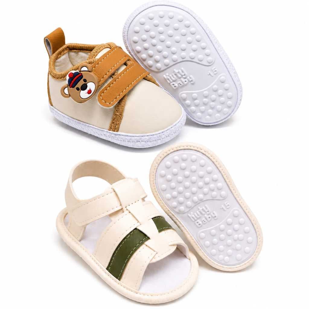 Kit Primeiros Passos Bebê 2 Pares – Tênis + Sandália | Macio, Antiderrapante e Confortável 13 AO 18