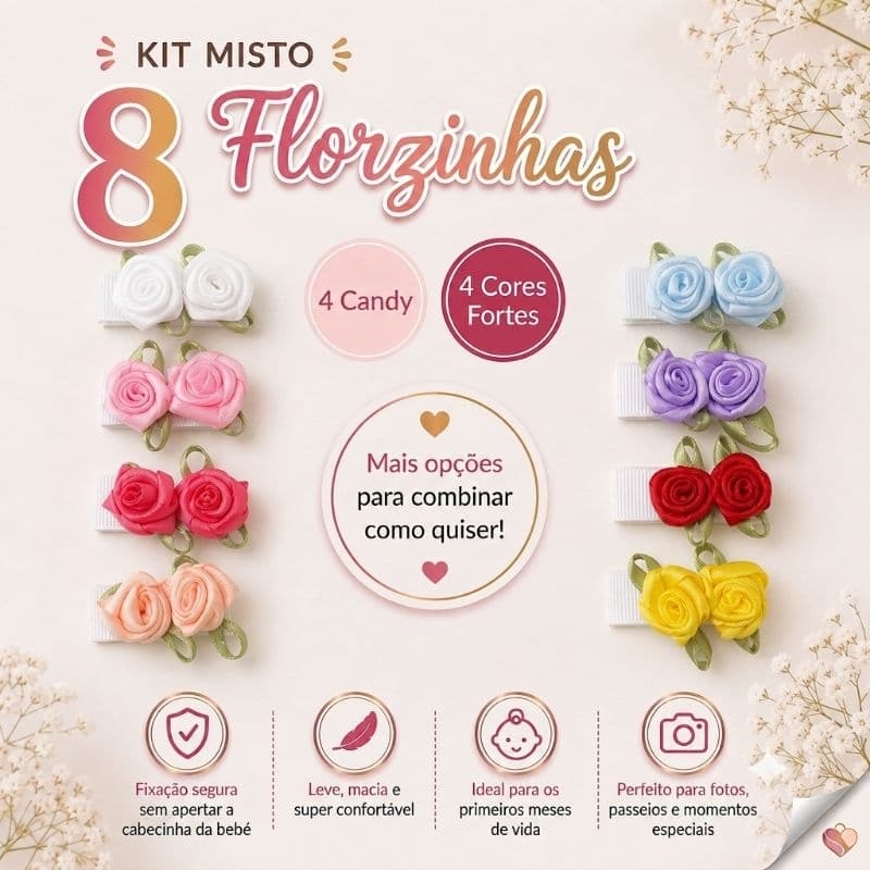 kit 8 Lacinhos de cabelo Infantil no velcro fecho de contato para bebê  RN pouco cabelinho/ Lacinho saída de maternidade