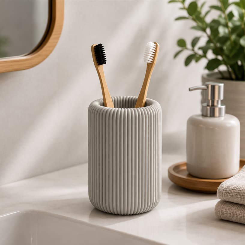 Porta Escova de Dentes Canelado - Organizador para Banheiro em estilo Minimalista
