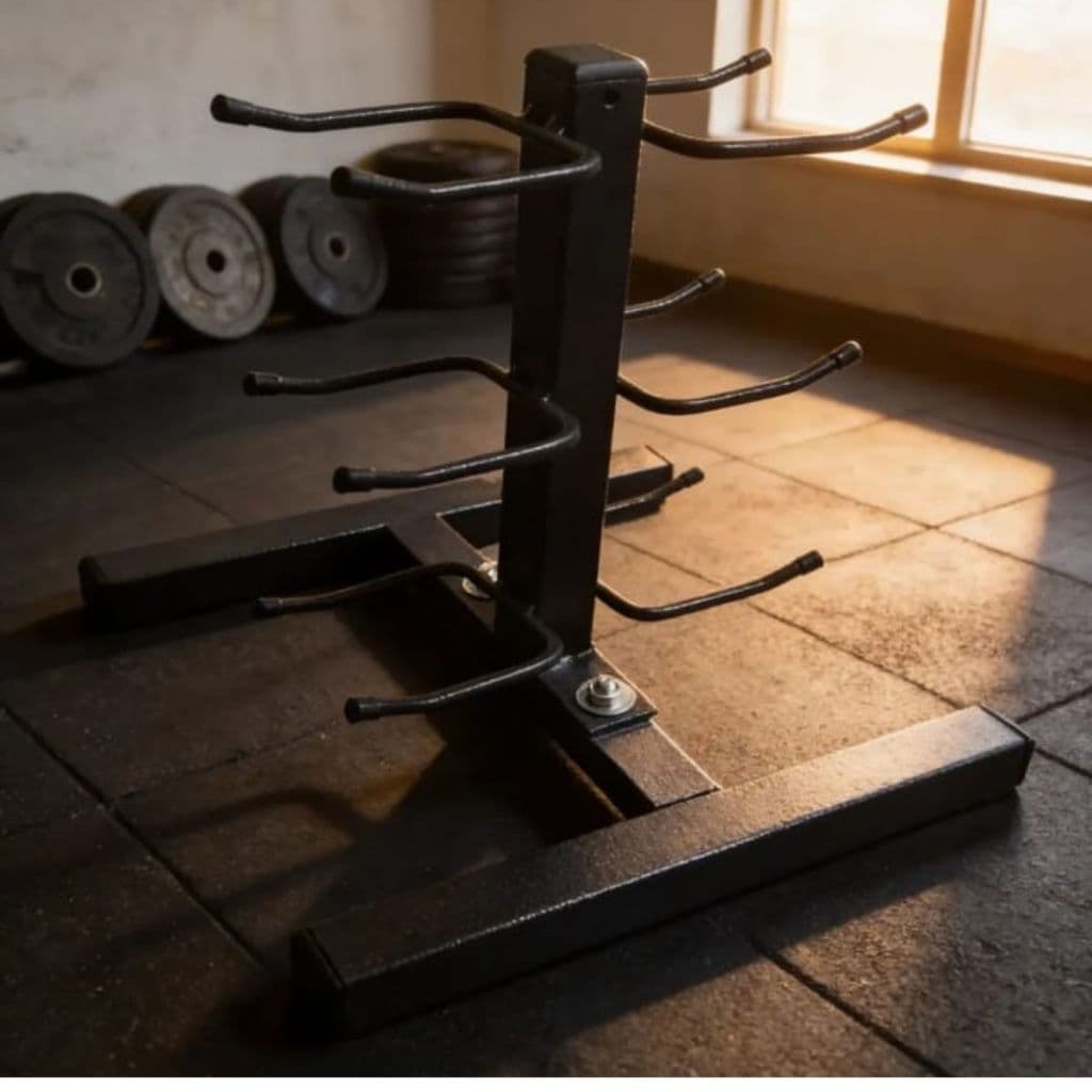 Suporte Expositor SOLDADO p/ 6 Halteres Rack Organizador de Pesos  Academia e Casa Armazenamento Vertical Base Reforçada