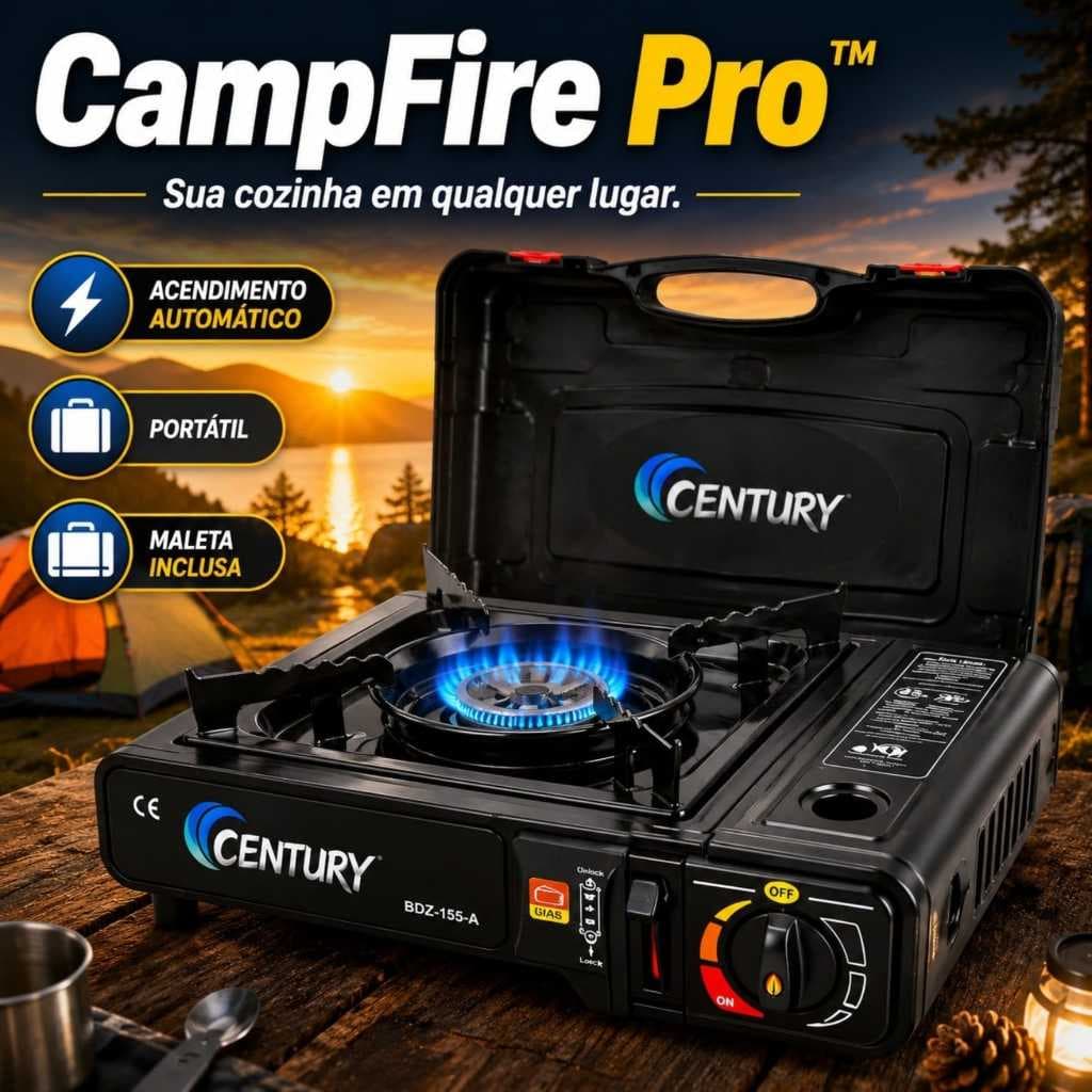 Fogareiro Portátil a Gás CampFire Pro com Maleta Acendimento Automático para Camping Pesca Cozinha e Viagem