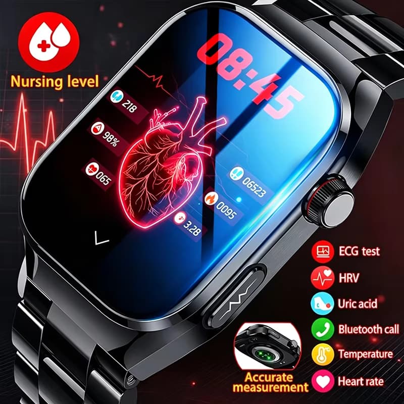 Relógio Inteligente Masculino Chamada Bluetooth, Terapia Laser, Monitor Pressão/Glicose/Lipídios, À Prova D'Água 3ATM