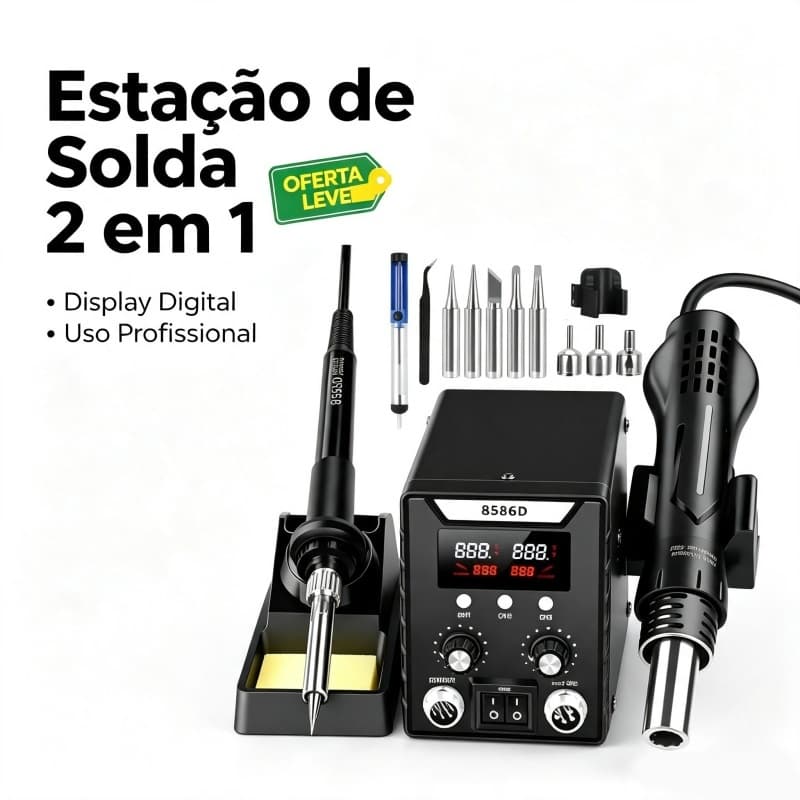 Estação De Solda Retrabalho 2 Em 1 Soprador E Ferro 8856D Estaçao de solda e retrabalho 8586D 45dB em ar quente para sol