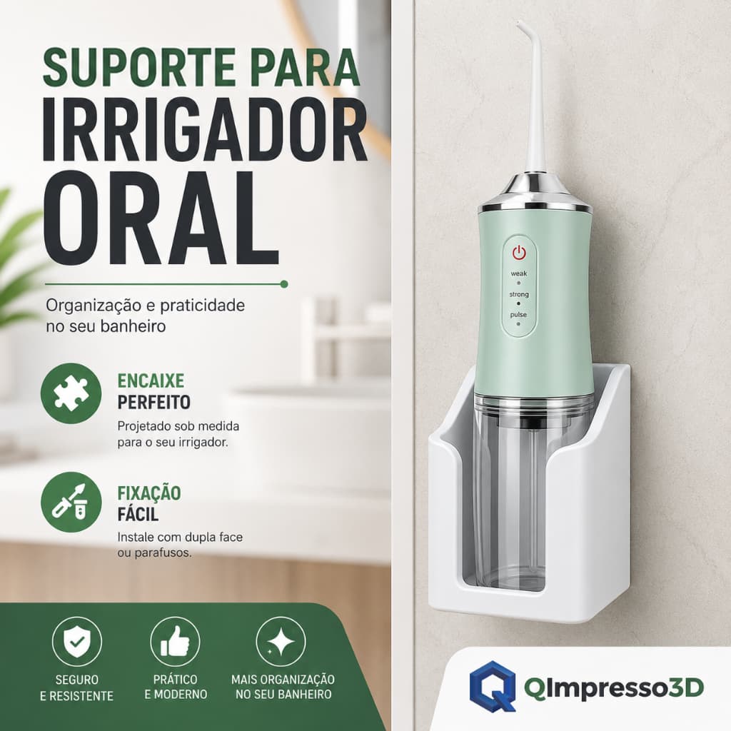 Suporte para Irrigador Oral Universal | Organizador Fita Dupla Face ou Parafusos Parede Novo Modelo