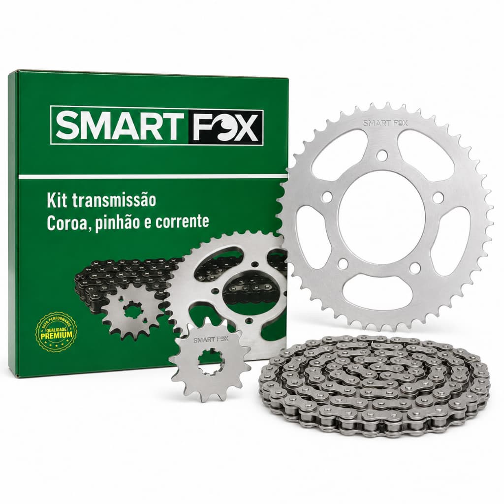 Kit Relação Transmissão Moto Yamaha YBR 125i Anos 2017 a 2022 Smart Fox