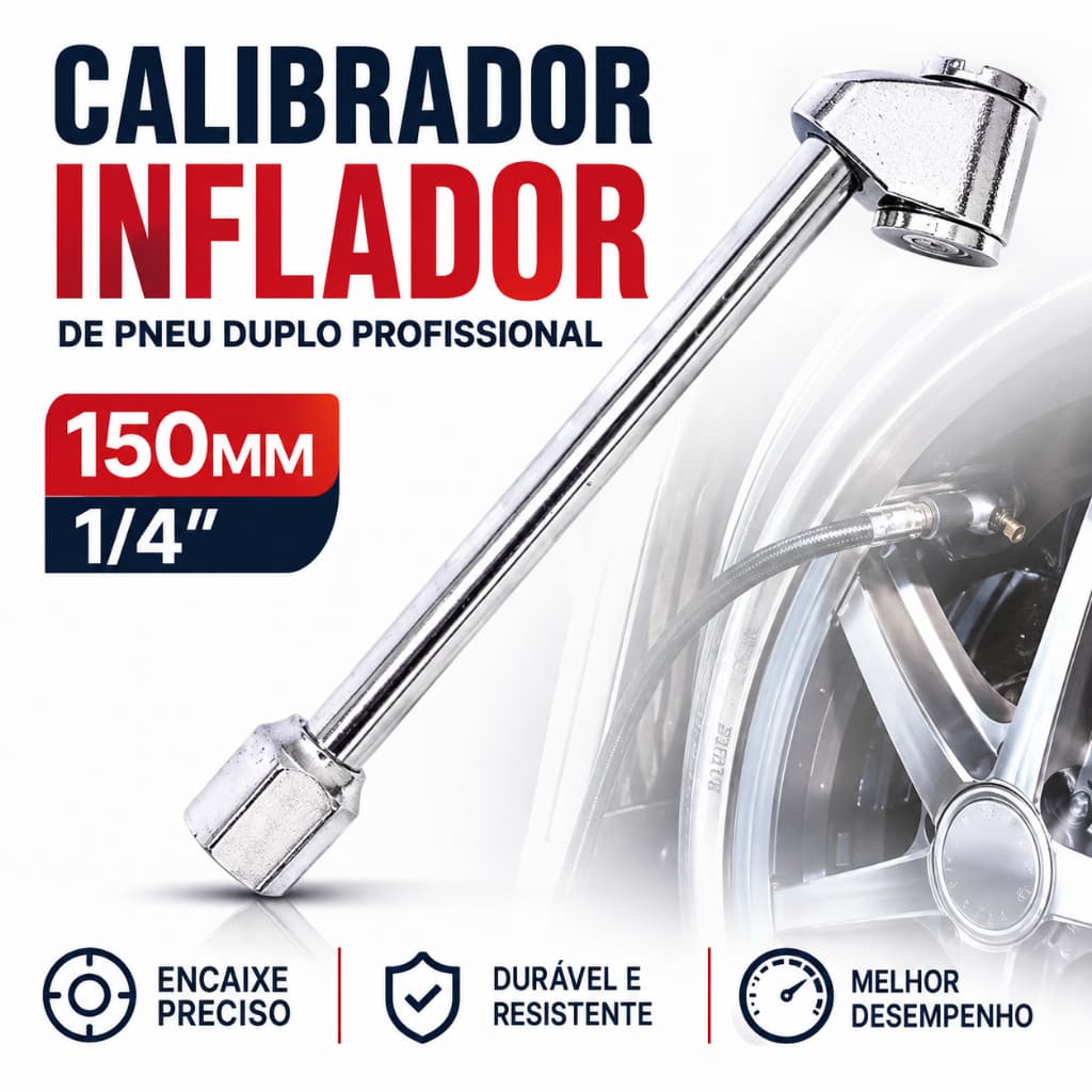 Bico de Encher Pneu Duplo Profissional Calibrador