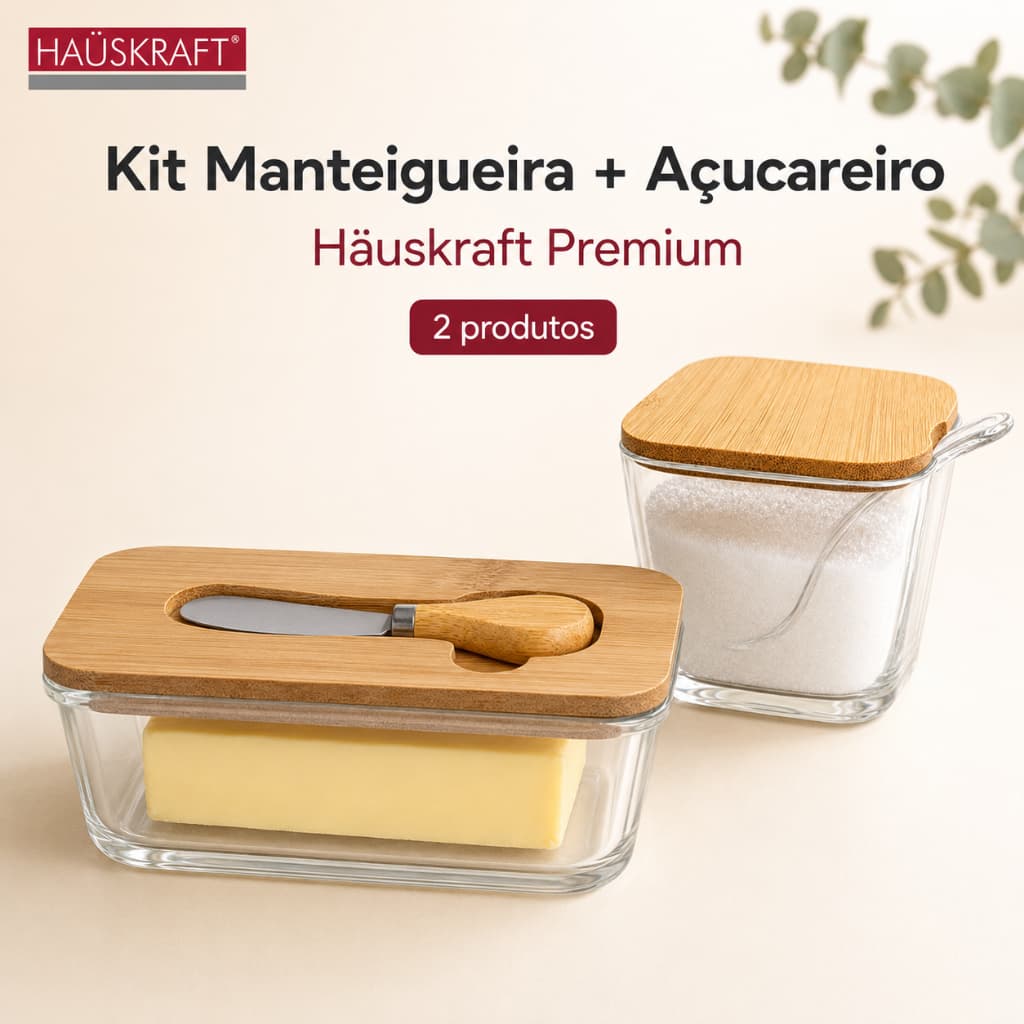 Kit Manteigueira + Açucareiro de vidro Häuskraft Premium