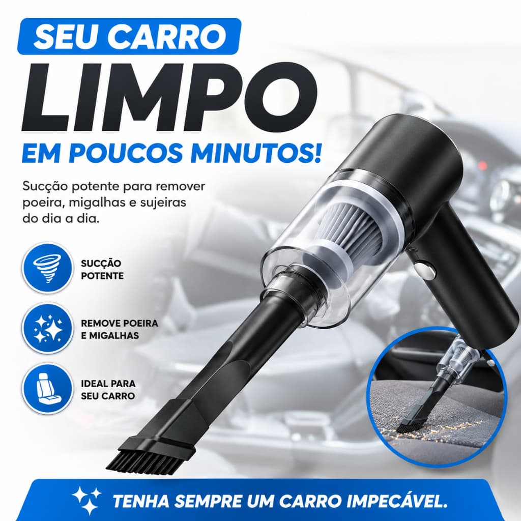 Mini Aspirador Automotivo Portátil Sem Fio Recarregável Potente Alta Sucção Premium USB