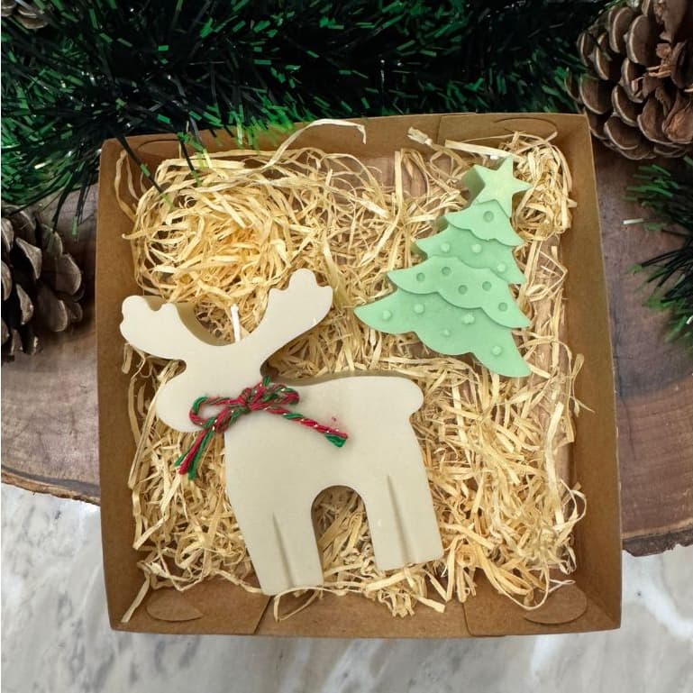 Kit Velas Natalinas - Rena e Árvore de Natal - Presentes - Decoração - Lembrancinhas