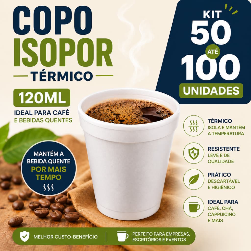 Copo Isopor Térmico 120ml - Descartável Branco Kit 50 e 100 Unidades