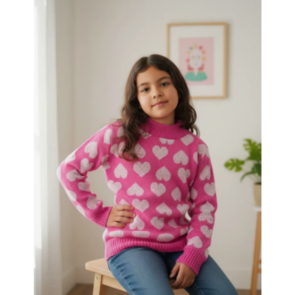 Blusa Tricô Infantil Com Estampa De Coração