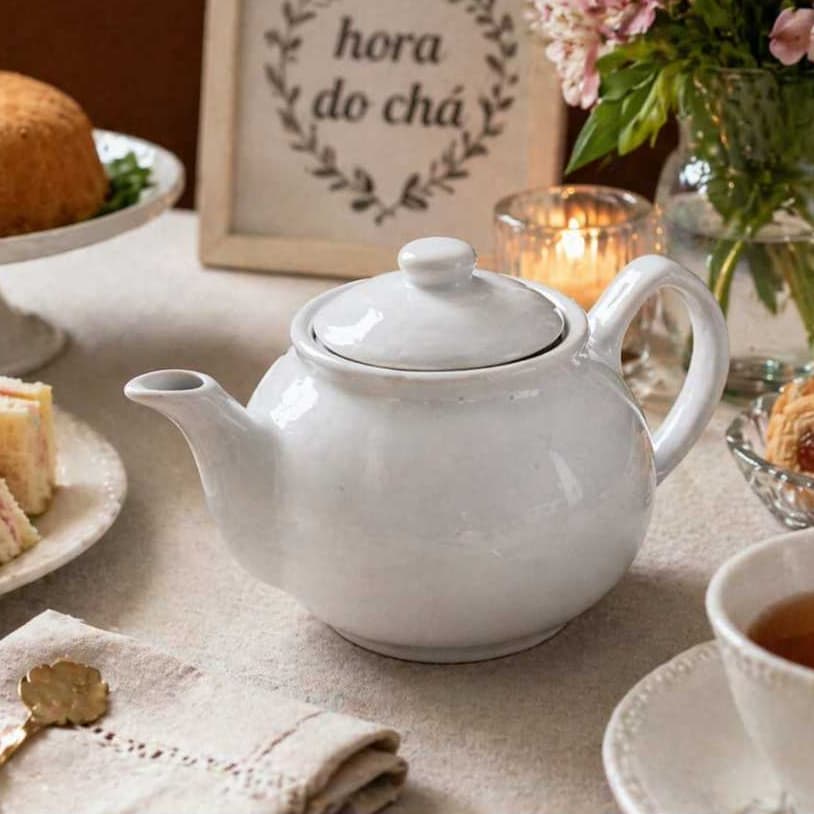 Bule de Chá Branco Café Leite Liso Cerâmica 700ml Cozinha Decoração Elegante Com Alça Tampa Redondo