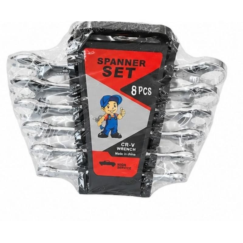 Jogo de Chaves Combinadas 8 Peças CR-V Aço Cromo Vanádio 6 a 19mm Kit Chave Fixa e Estrela Profissional