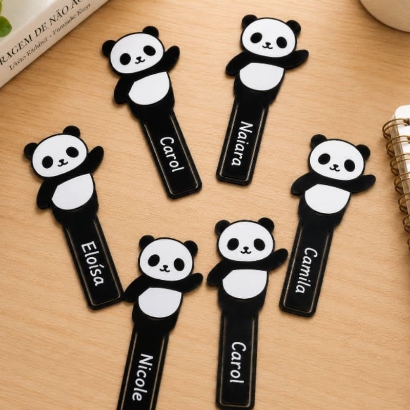Kit 40 Marcadores de Página Personalizado Panda Fofo com Nome | Lembrancinha Exclusiva
