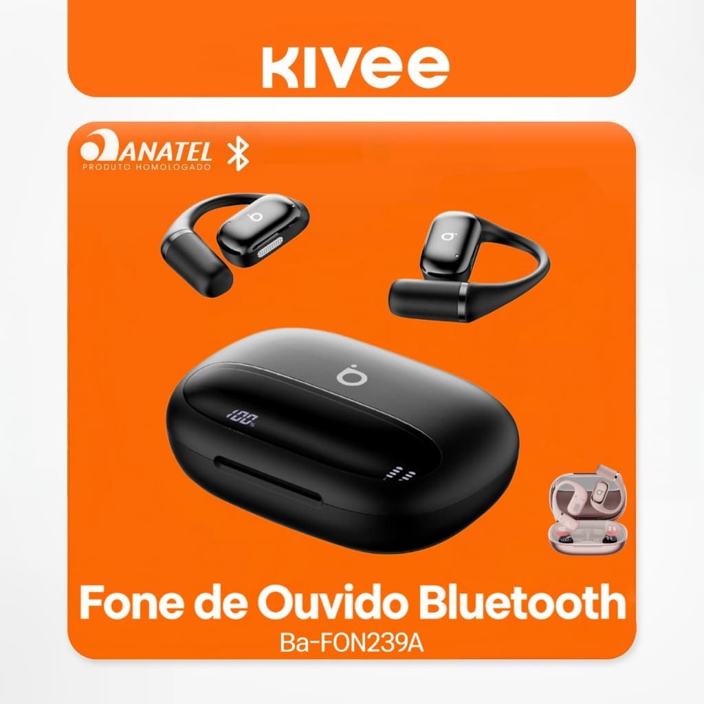 Kivee X Basike Fone de Ouvido Bluetooth Aberto com Display 68H Bateria IPX6 Bluetooth 6.0