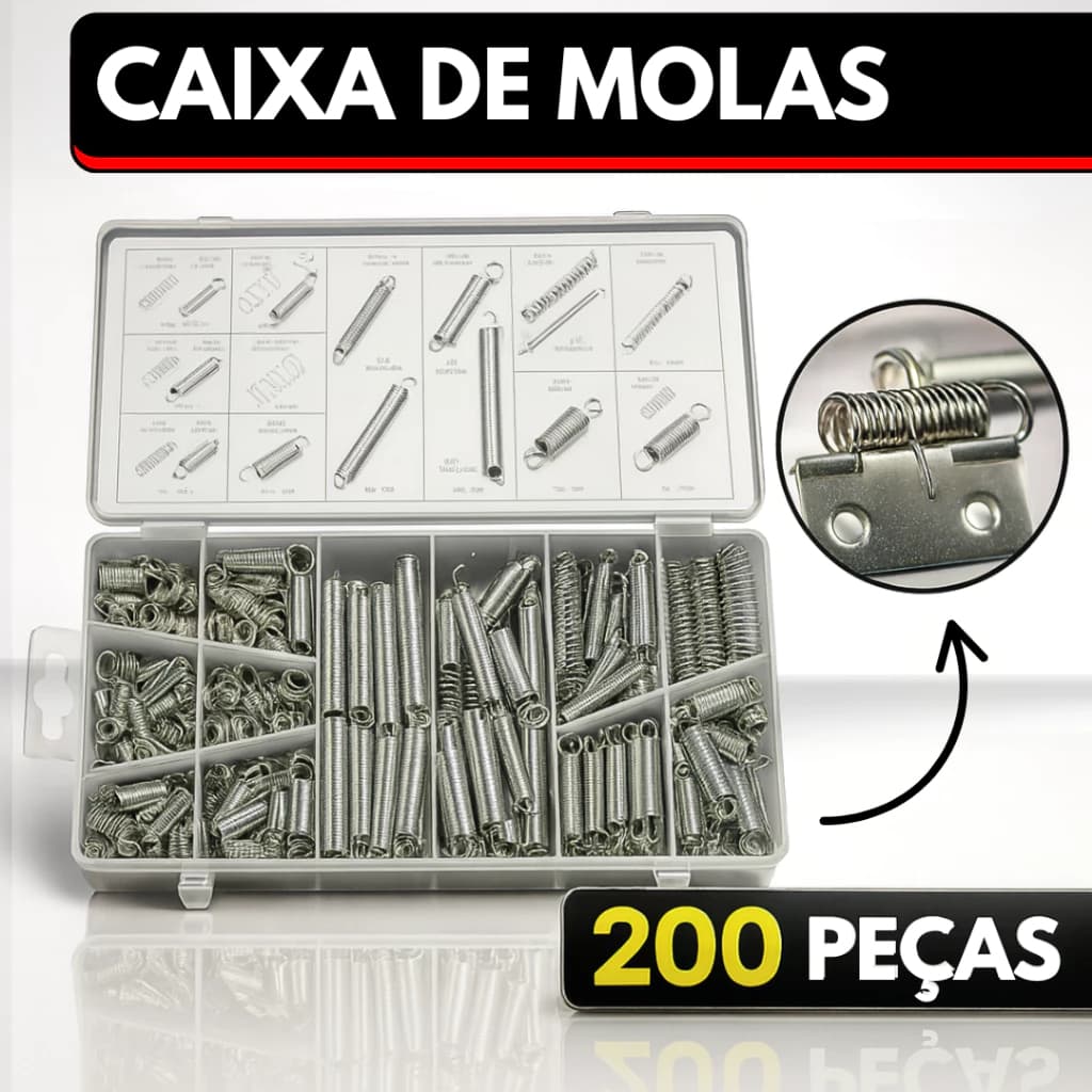 Kit 200 Mola de Compressão Extensão Pressão Aço Tensão Caixa de Molas caixa de plástico transparente