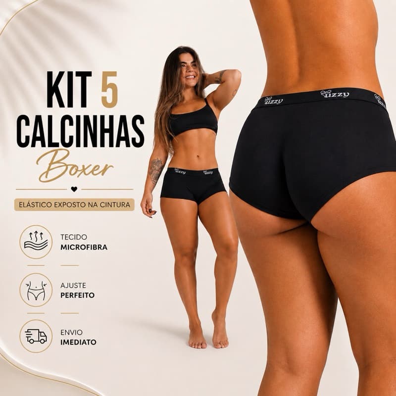 Kit 5 Calcinha Boxer Box Cueca Calcinhas Feminina Microfibra Adulto Shortinho
