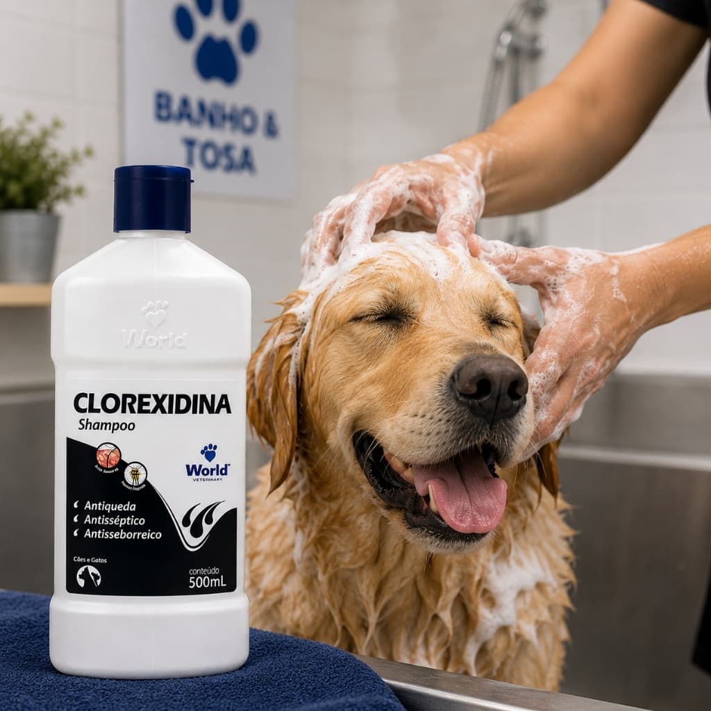 Shampoo Clorexidina 500ml Para Cães e Gatos Antisséptico Antisseborreico Antiqueda World