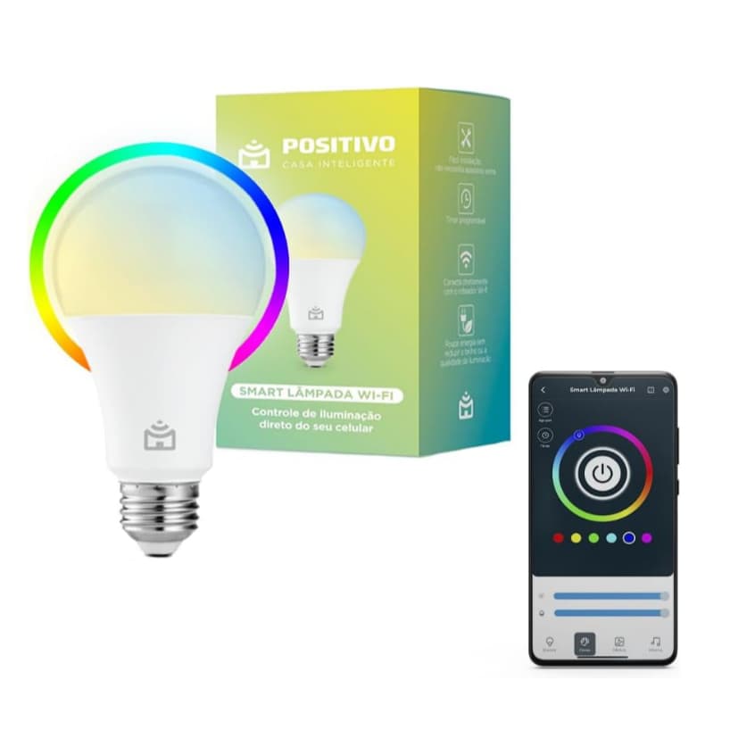 Smart Lâmpada Wi-Fi Positivo Casa Inteligente Iluminação Branca (Quente e Fria)  RGB 9W, 806 lumens Bivolt