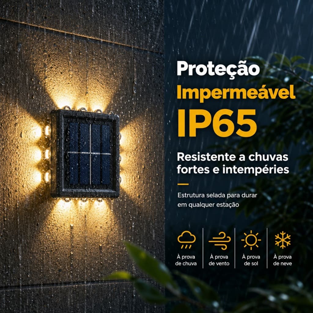 Iluminação Arandela Solar 4 Focos Parede Slim 12 Fachos Led Externa