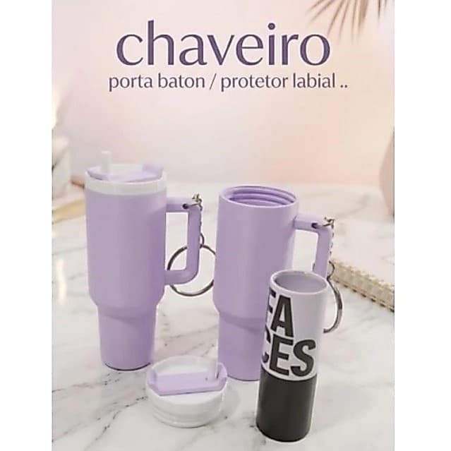 Mini Copo Chaveiro Porta Batom Lip Balm para Bolsa