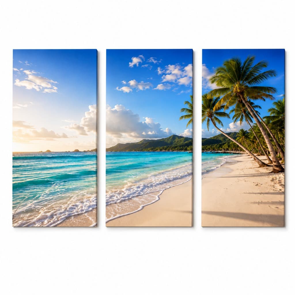 Kit 3 Quadros Decorativos Praia Tropical Mar Coqueiros Paisagem para Sala em MDF 3mm 20x30 a 40x60