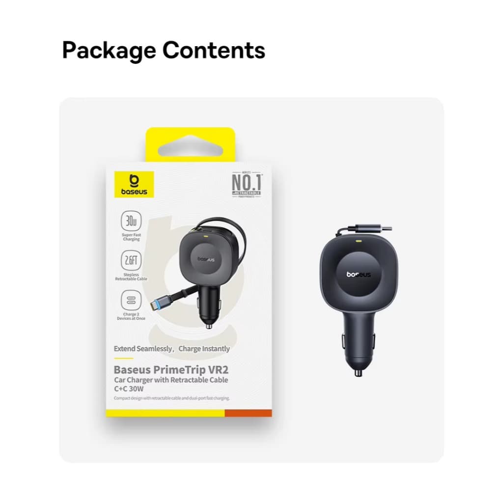 Carregador Veicular Baseus Primetrip Vr2 Cabo Retrátil USB Tipo C  e entrada 30w
