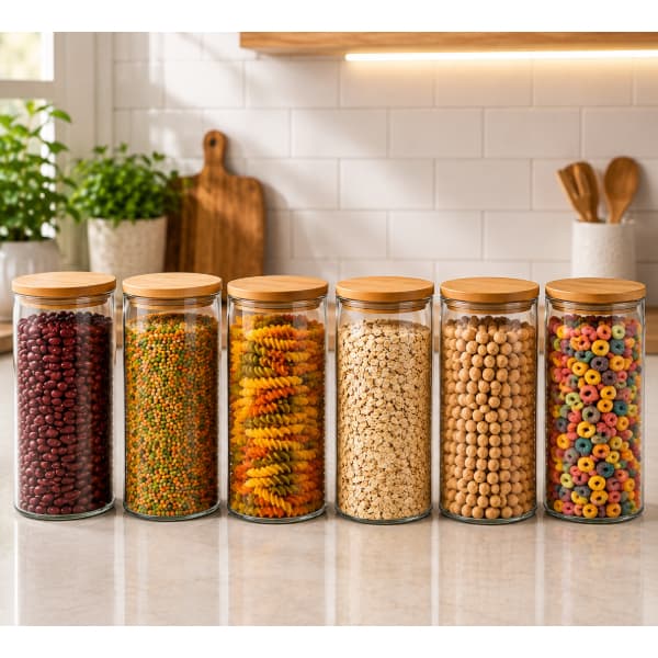 Kit 3 Potes Herméticos 750ml Vidro Tampa Bambu Mantimentos Temperos Cereais Cozinha Despensa