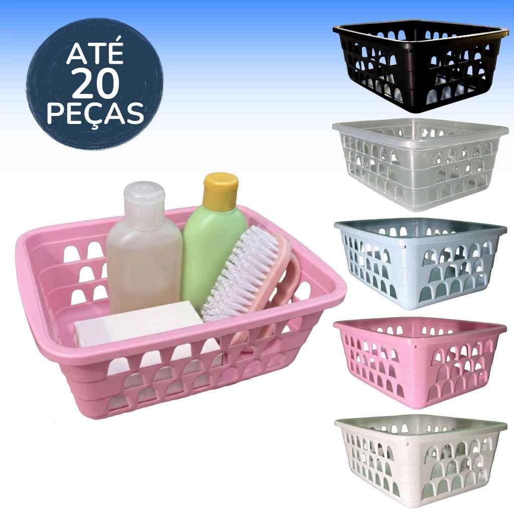Cesto Organizador Kit Até 20 Cestas Pequeno 16x12x6Cm Azul Branco Preto Rosa Transparente