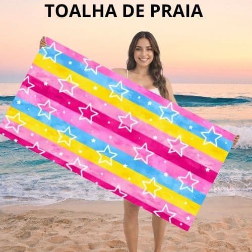 Toalha de Praia Infantil Estrelas Coloridas | Listras Praia Piscina Criança 70x140 leve e secagem rapida