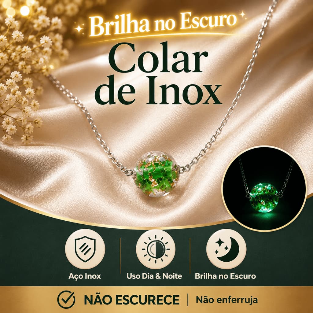 Gargantilha Feminina Aço Inoxidável Pingente Esfera Luminosa Verde Minimalista Colar Brilhante Não Escurece Antialérgico