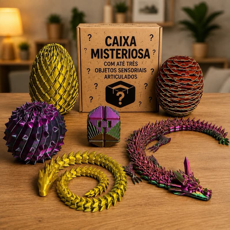 CAIXA MISTERIOSA com 3 Brinquedos Articulados Sensoriais Aleatórios | Cores Diversas | Fidget Toy Surpresa