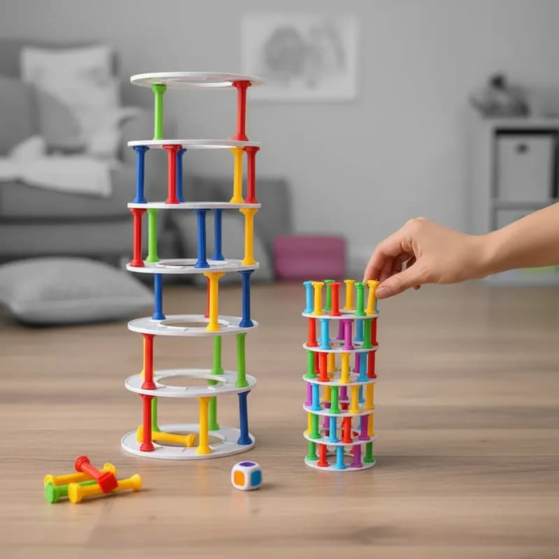 Jogo Equilíbrio Torre Maluca Empilha Blocos Brinquedo Educativo Coordenação Motora Diversão Família Crianças